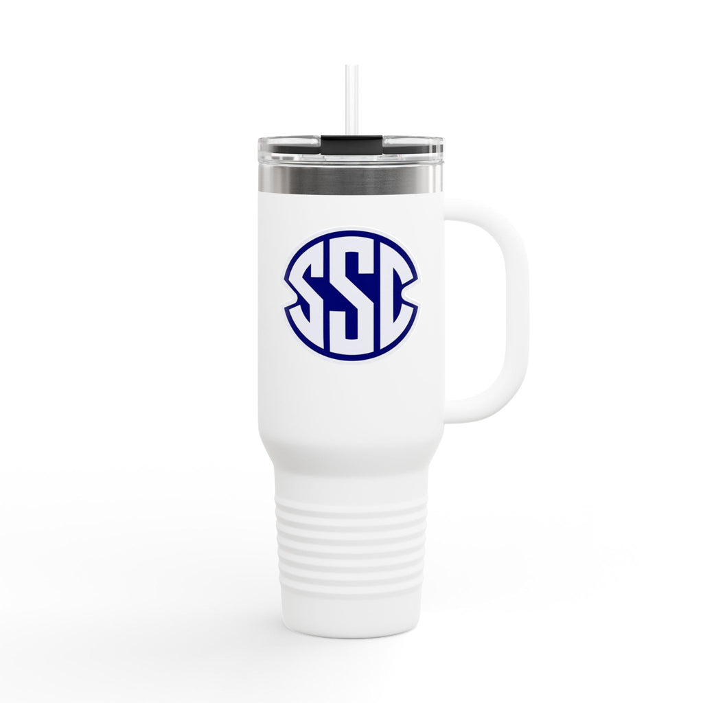 Monogrammed 40oz Insulated Travel Mug — Blue Circle SSC Logo