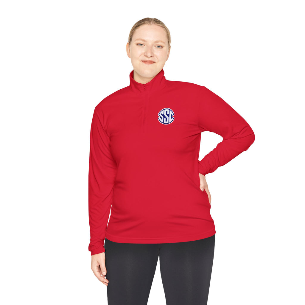 Monogram Quarter-Zip Pullover — Small Circle 'SSC' Chest Logo