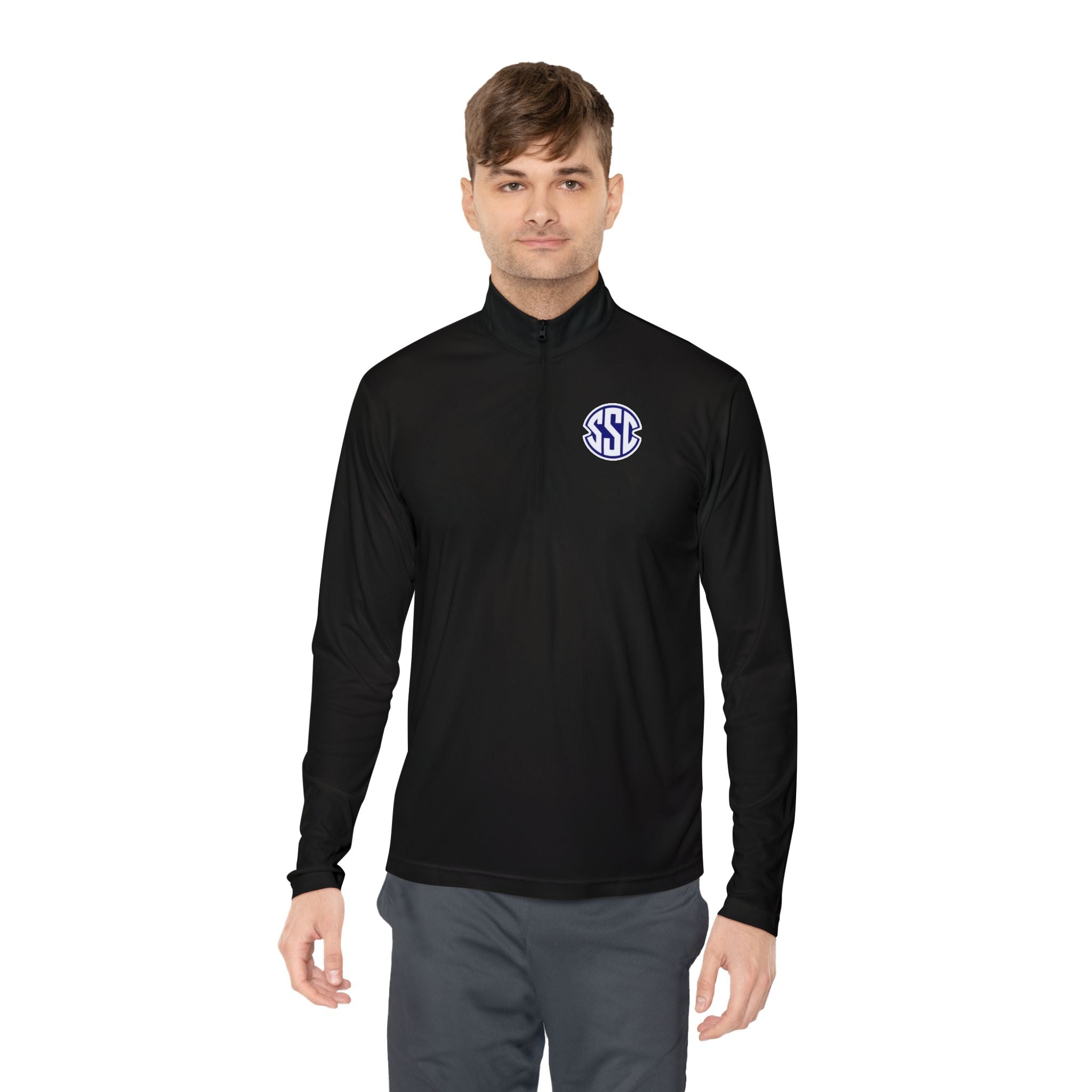 Monogram Quarter-Zip Pullover — Small Circle 'SSC' Chest Logo