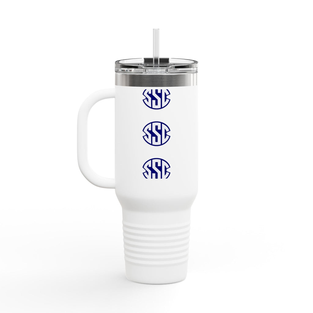 Monogrammed 40oz Insulated Travel Mug — Blue Circle SSC Logo