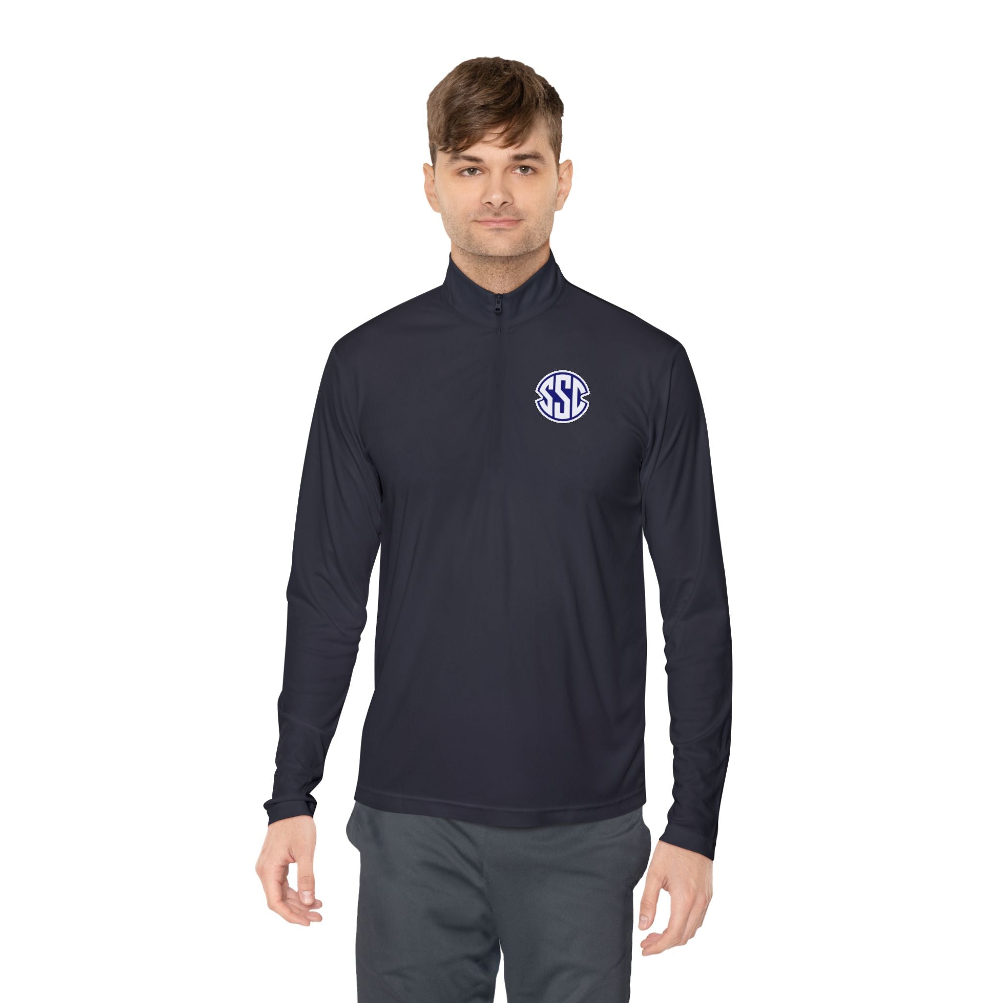 Monogram Quarter-Zip Pullover — Small Circle 'SSC' Chest Logo