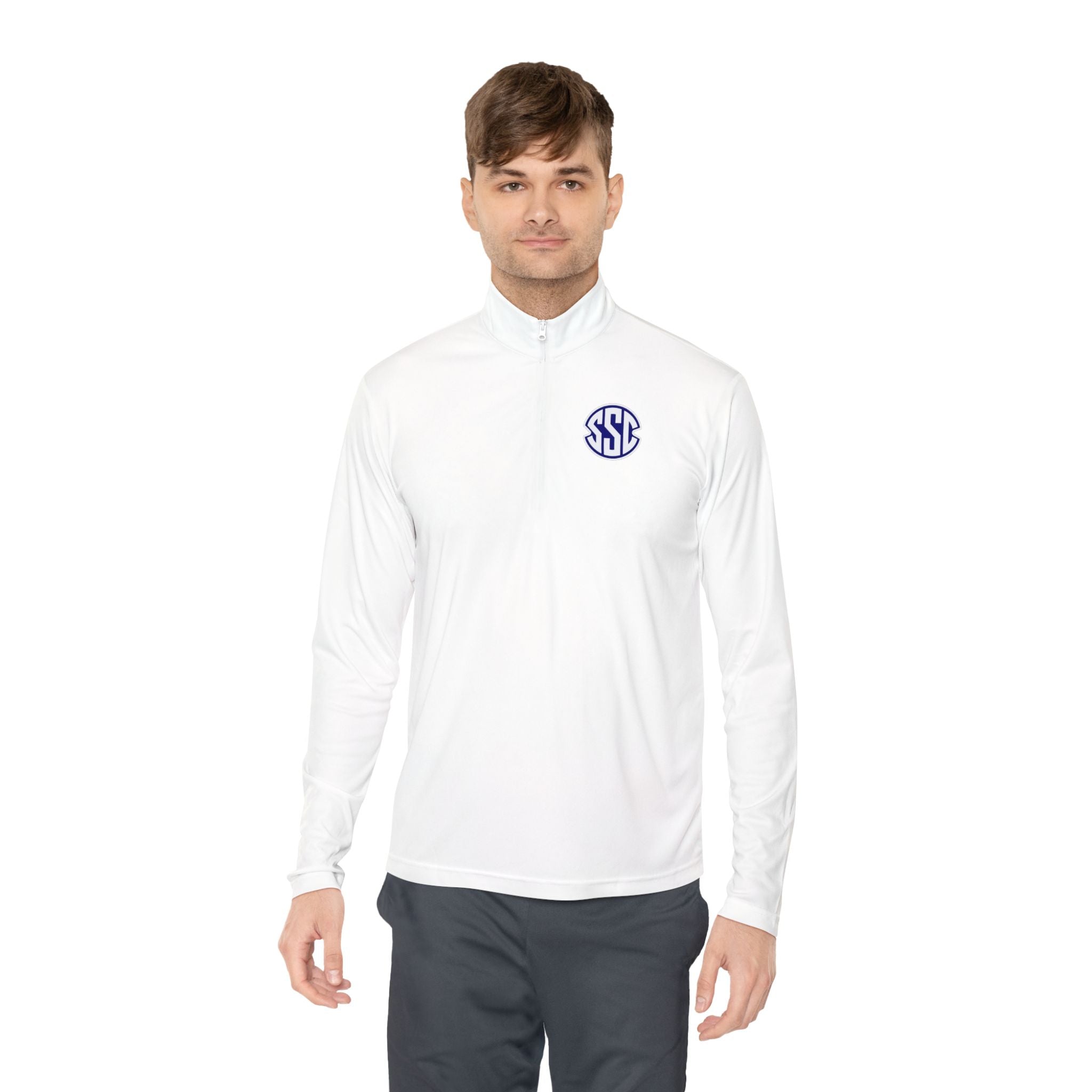 Monogram Quarter-Zip Pullover — Small Circle 'SSC' Chest Logo