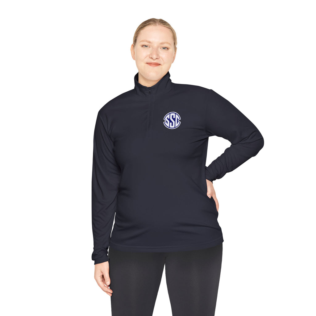 Monogram Quarter-Zip Pullover — Small Circle 'SSC' Chest Logo
