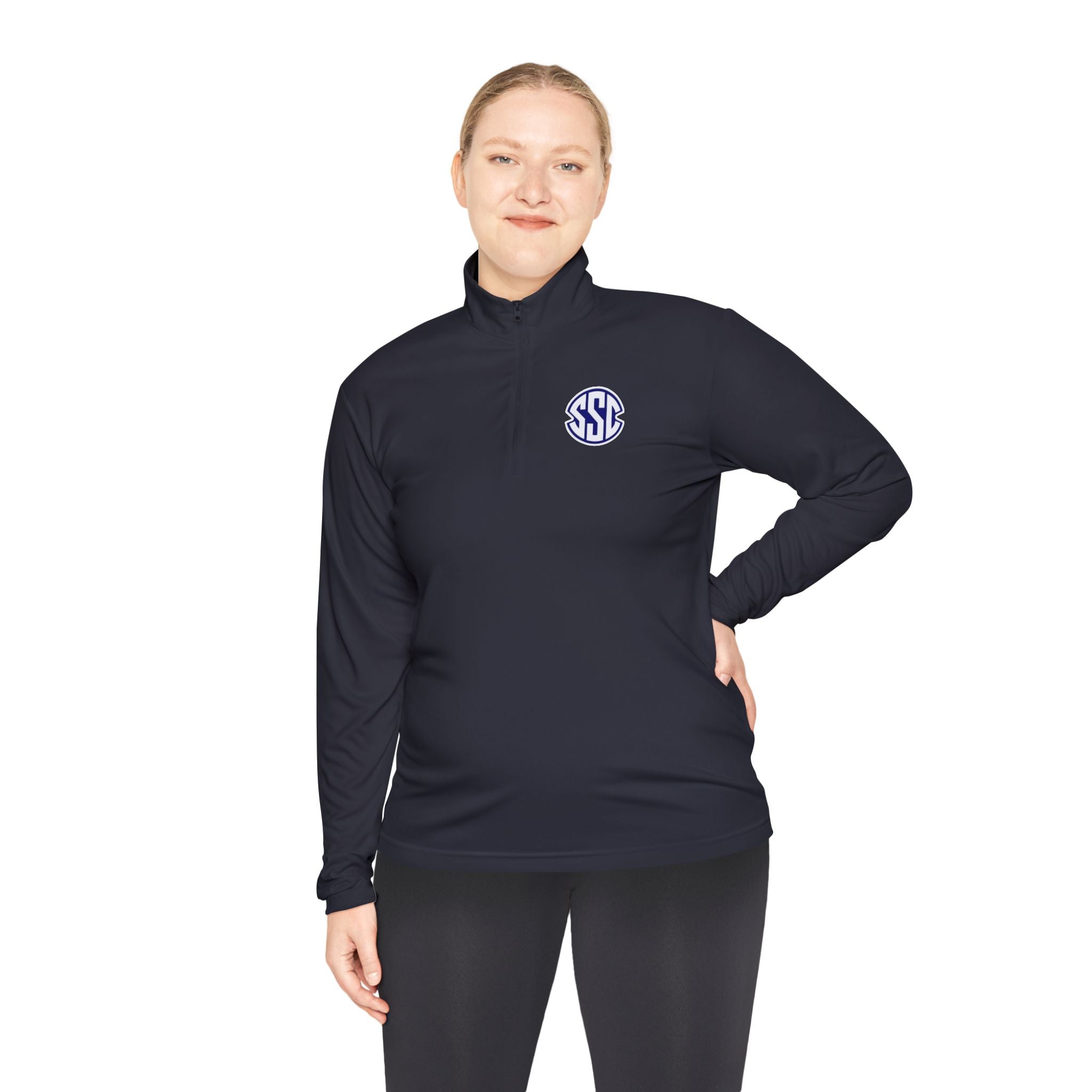 Monogram Quarter-Zip Pullover — Small Circle 'SSC' Chest Logo